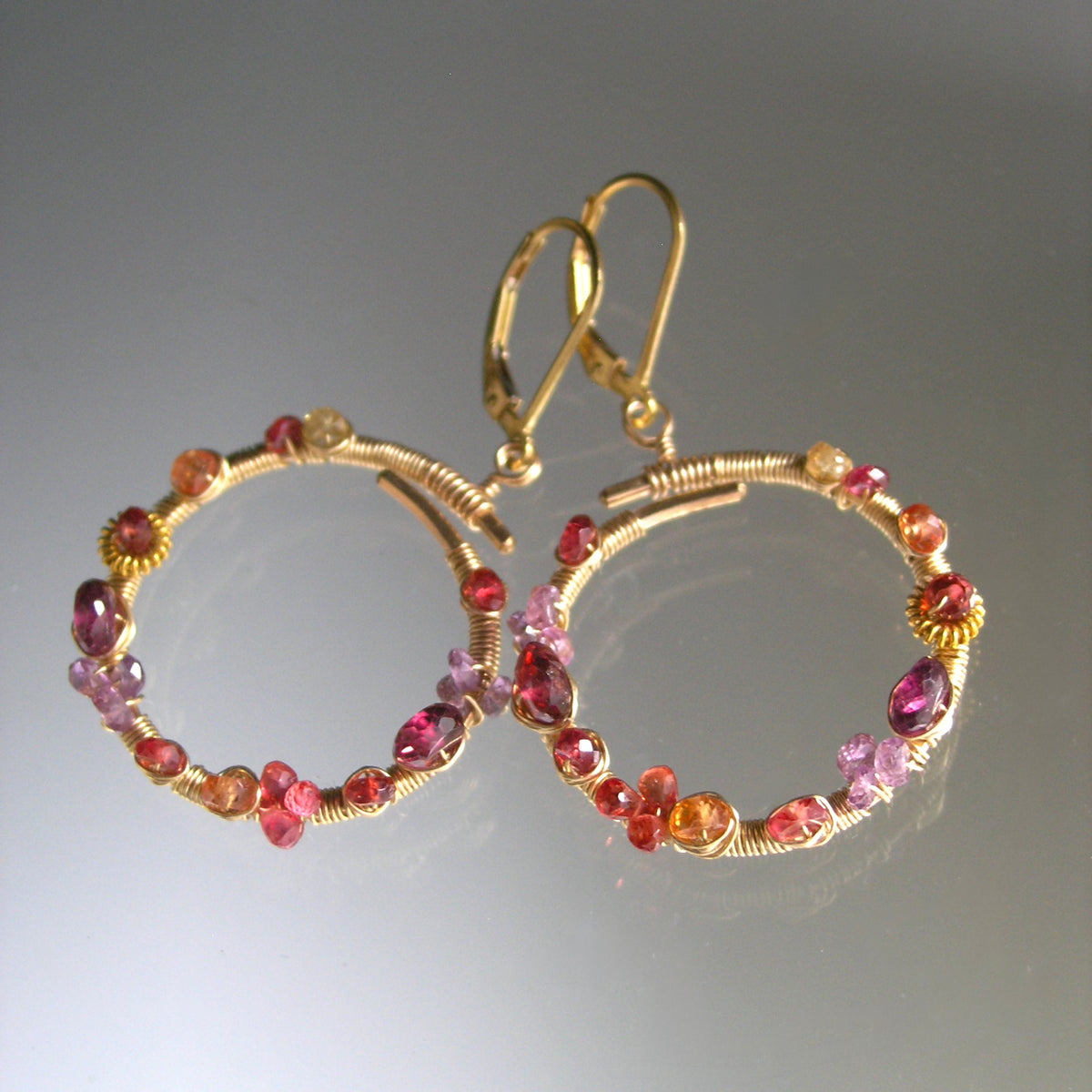 Small 14k Gold Filled Gemstone Hoops w/ Lever Backs