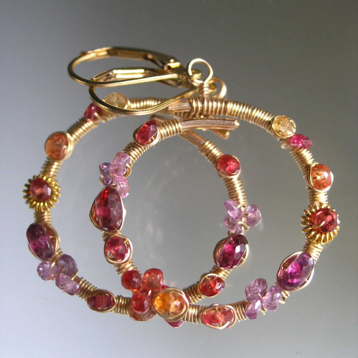 Small 14k Gold Filled Gemstone Hoops w/ Lever Backs