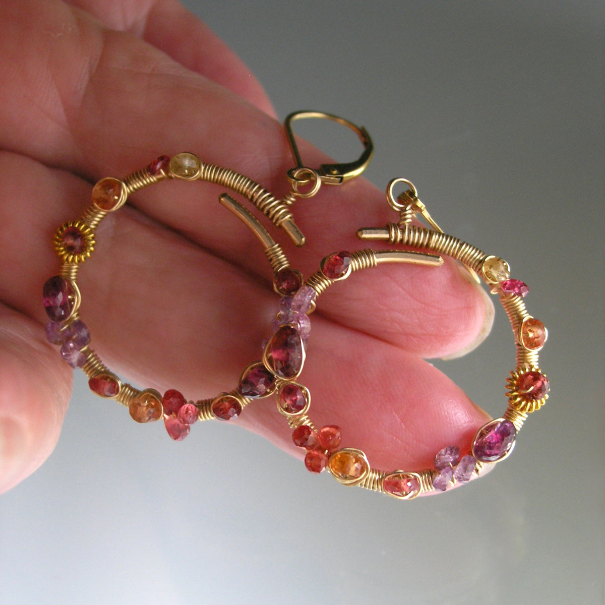 Small 14k Gold Filled Gemstone Hoops w/ Lever Backs