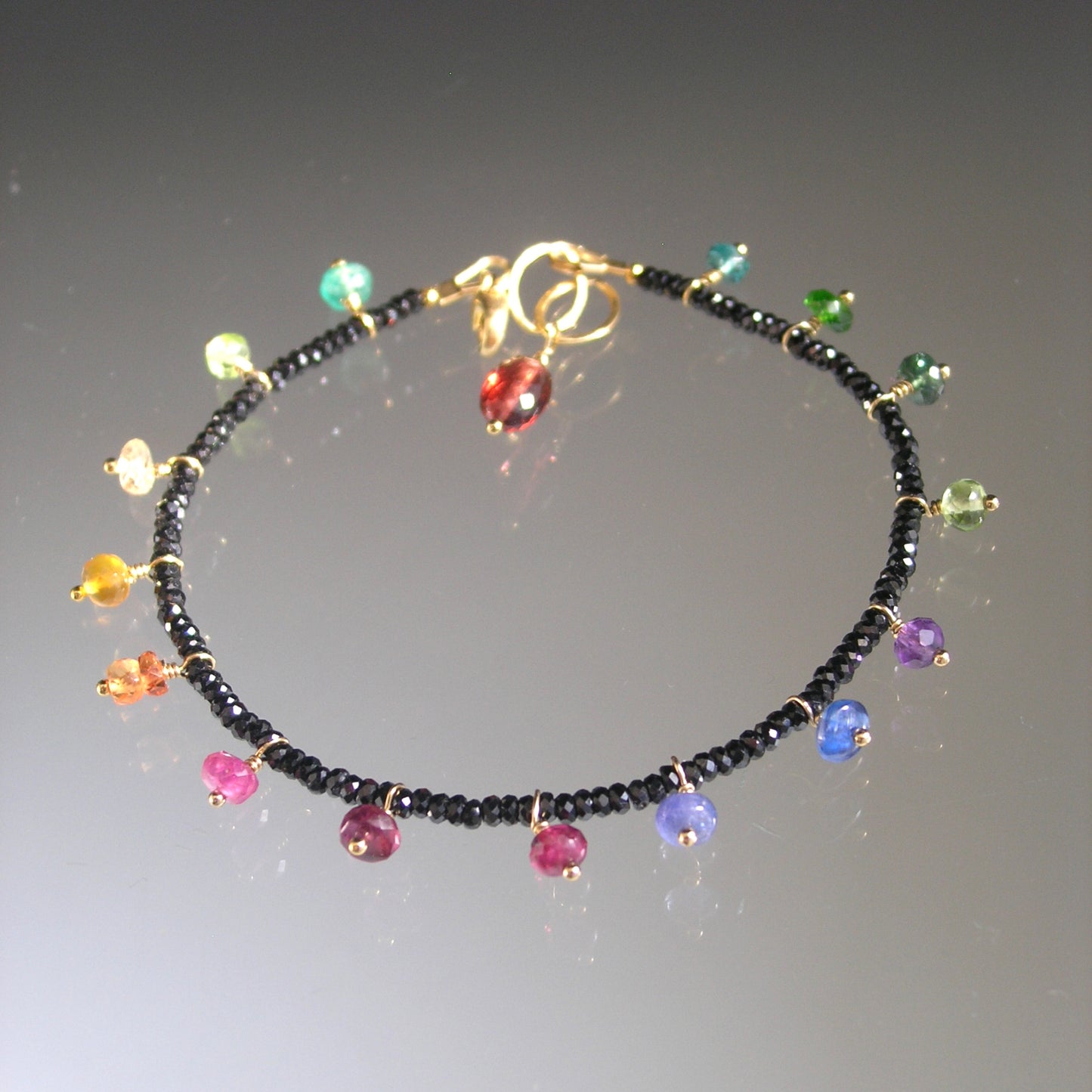 Multi Gemstone Skinny Bracelet w/ Black Spinel