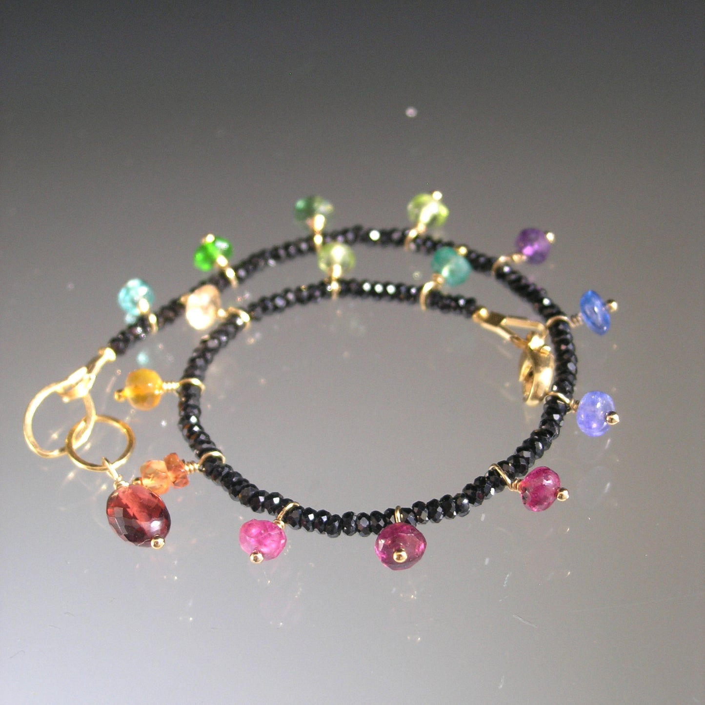 Multi Gemstone Skinny Bracelet w/ Black Spinel