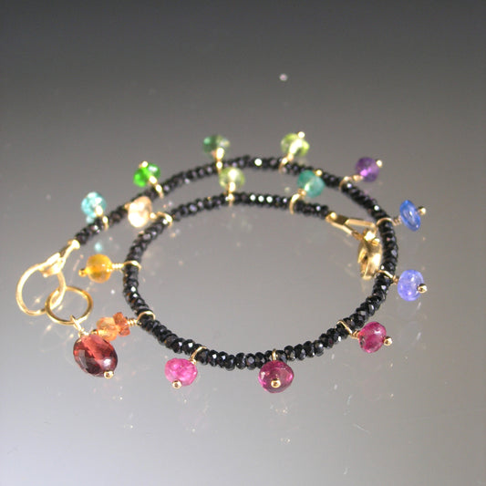 Multi Gemstone Skinny Bracelet w/ Black Spinel