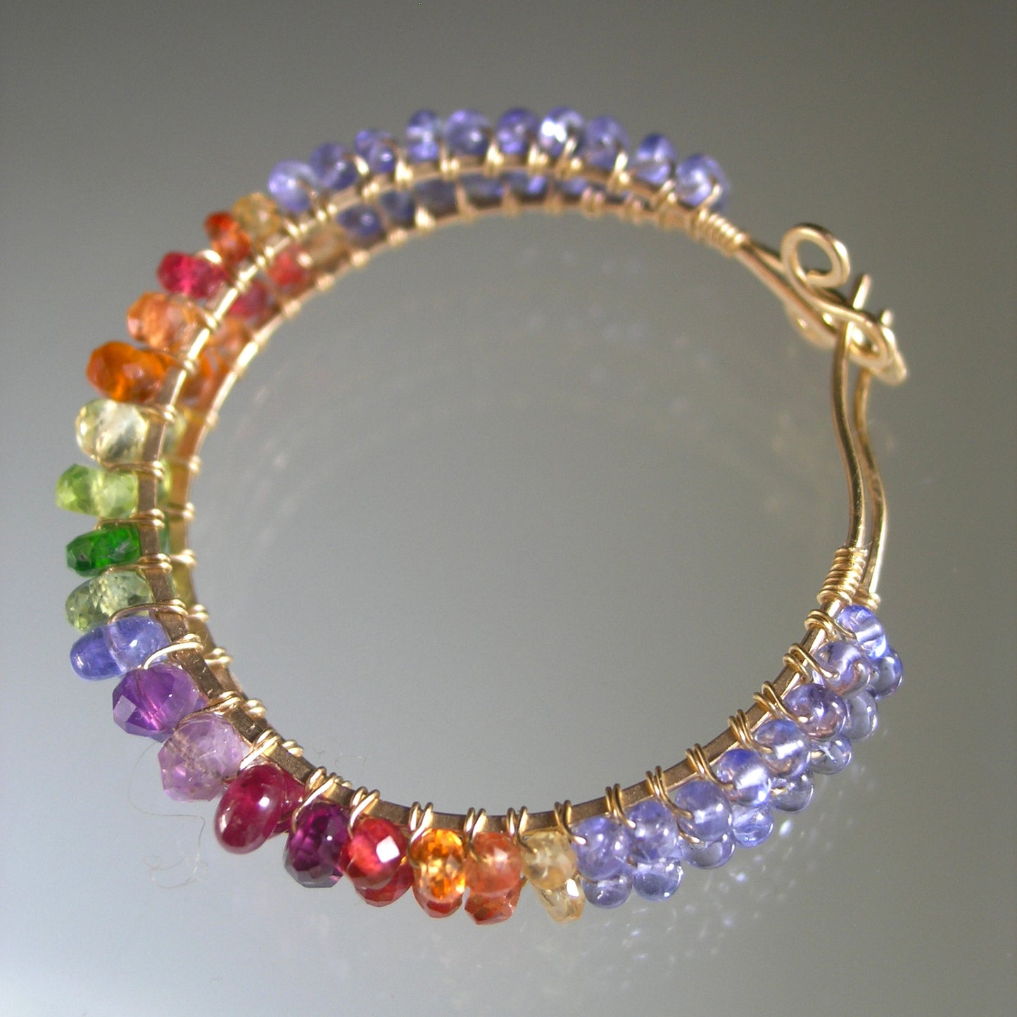 Tanzanite Rainbow Gemstone 14k Gold Filled Hoops 1 1/2”