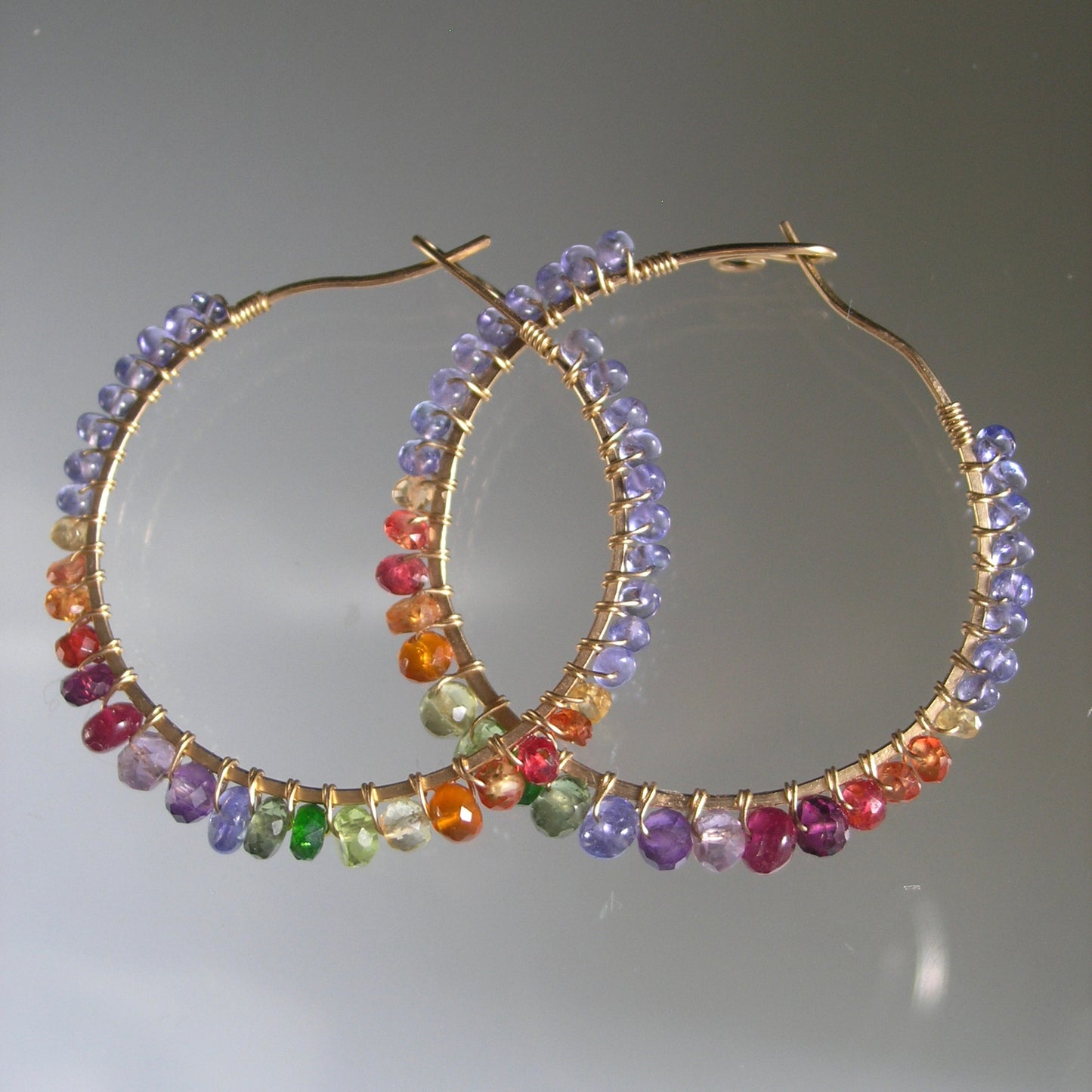 Tanzanite Rainbow Gemstone 14k Gold Filled Hoops 1 1/2”