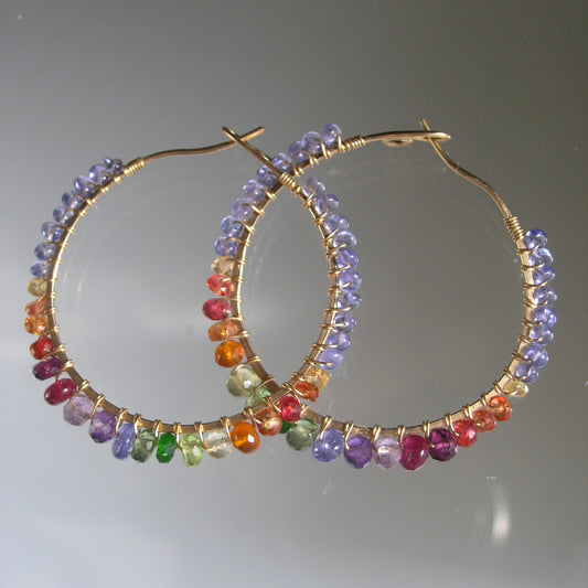 Tanzanite Rainbow Gemstone 14k Gold Filled Hoops 1 1/2”