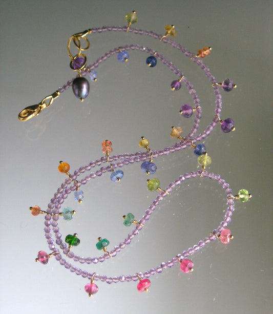 Amethyst Necklace w/ Multi Gemstone Confetti Fringe