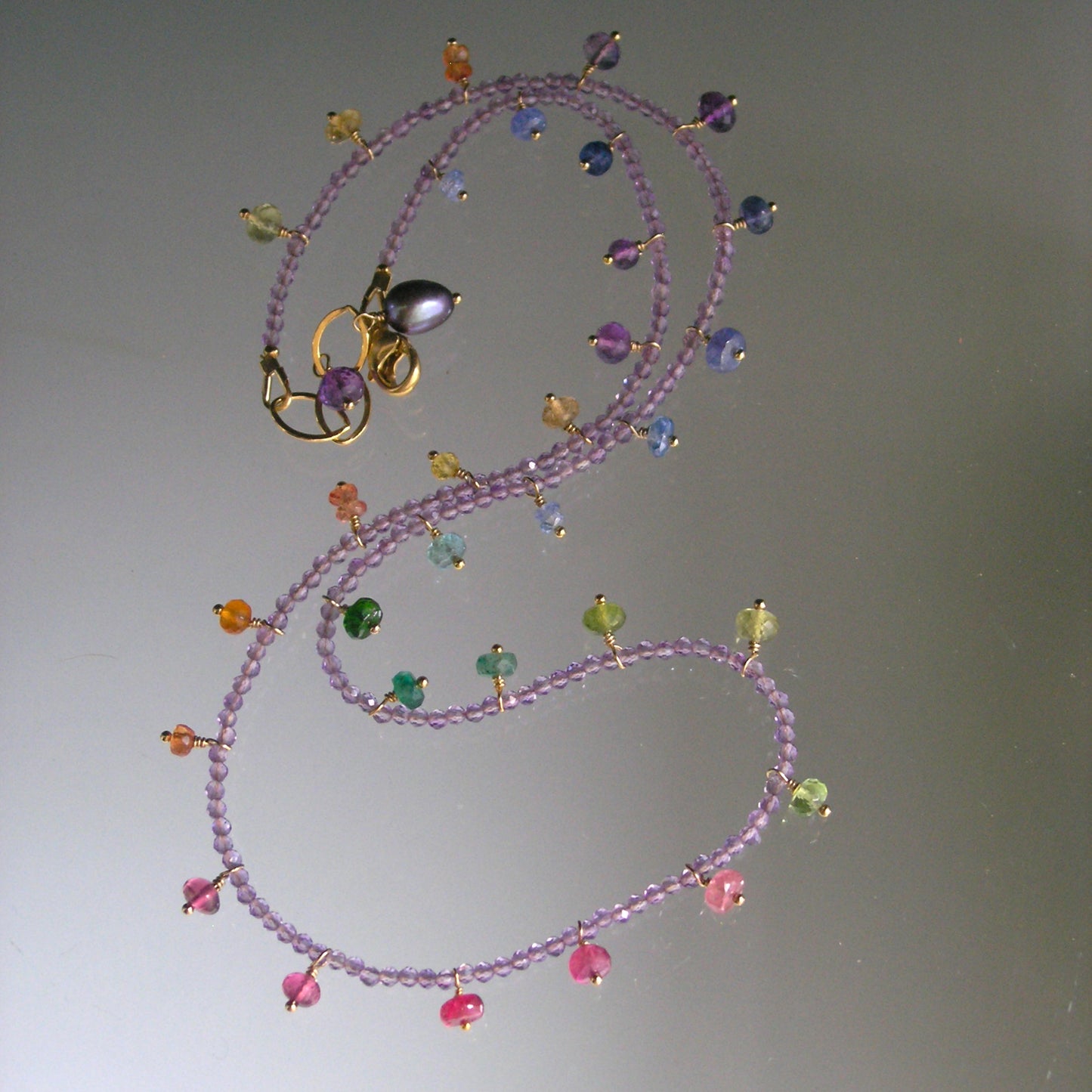 Amethyst Necklace w/ Multi Gemstone Confetti Fringe