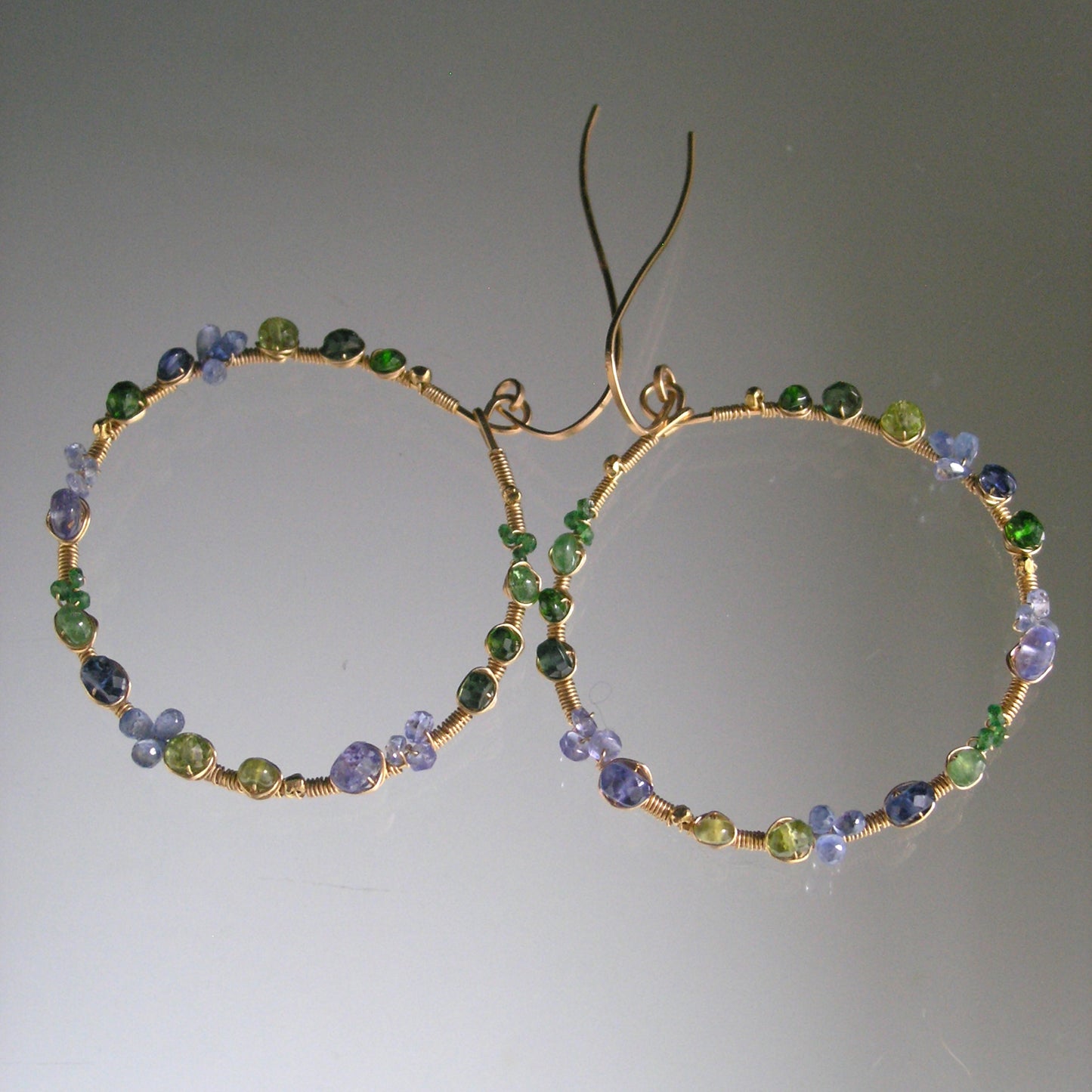 Green Blue Gemstone 14k Gold Filled Hoops