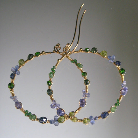 Green Blue Gemstone 14k Gold Filled Hoops