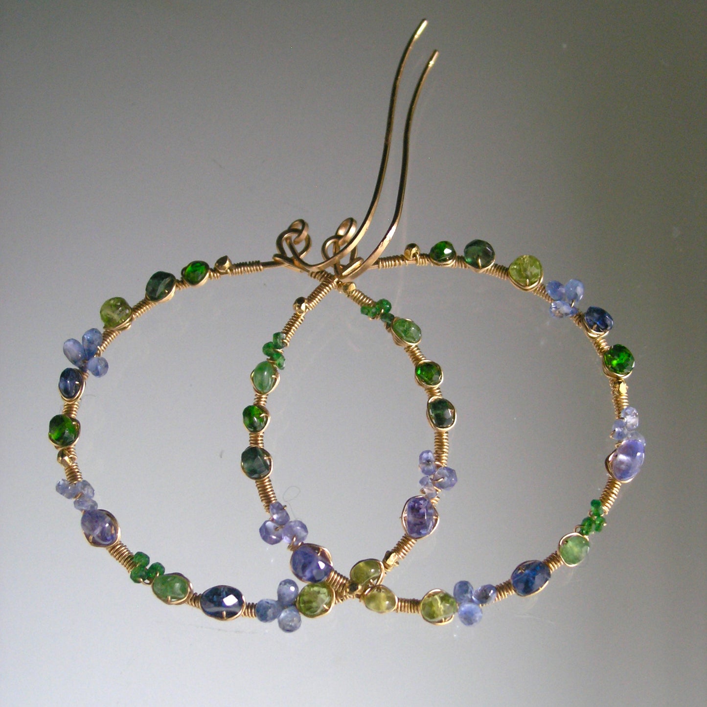 Green Blue Gemstone 14k Gold Filled Hoops