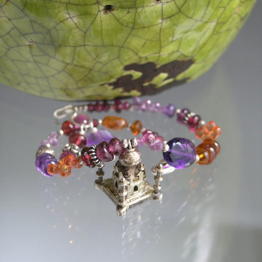 Vintage Islamic Taj Mahal 3D Sterling Charm Gemstone Bracelet