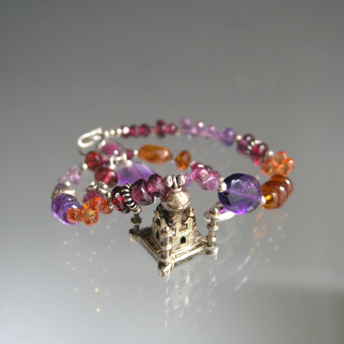 Vintage Islamic Taj Mahal 3D Sterling Charm Gemstone Bracelet