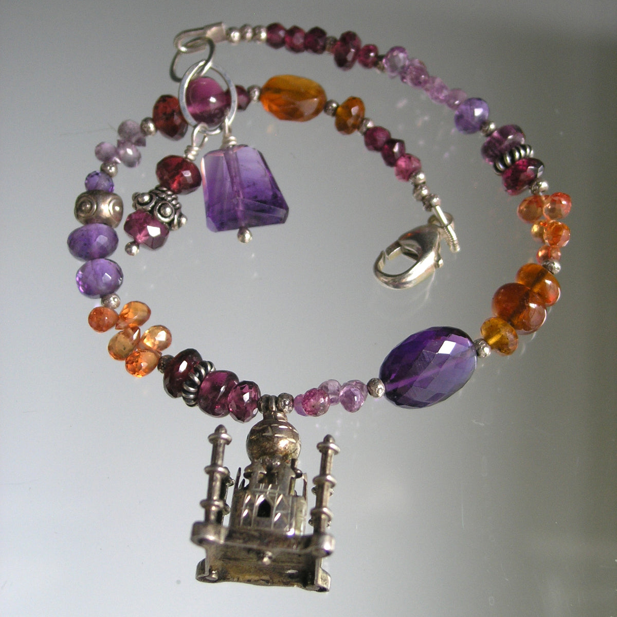 Vintage Islamic Taj Mahal 3D Sterling Charm Gemstone Bracelet