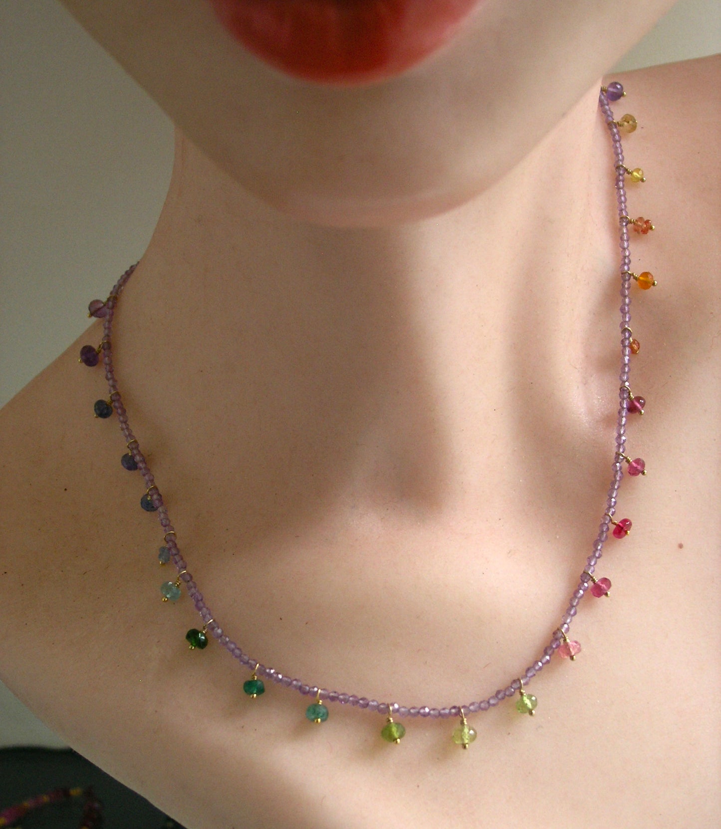 Amethyst Necklace w/ Multi Gemstone Confetti Fringe