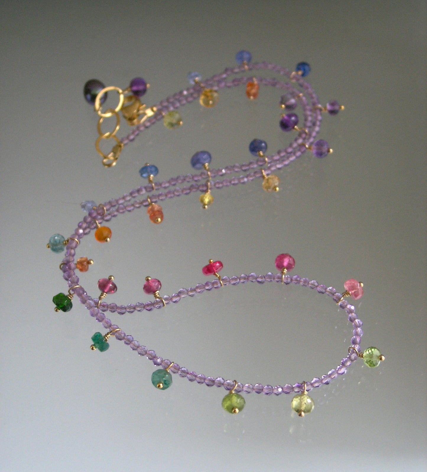 Amethyst Necklace w/ Multi Gemstone Confetti Fringe