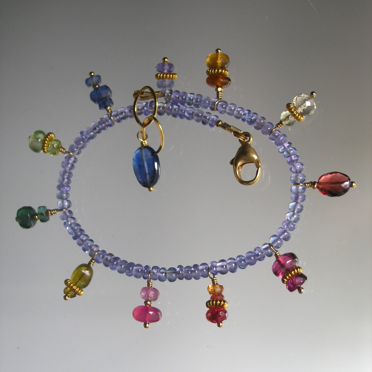 Tanzanite Bracelet w/ Multi Gemstone Charms