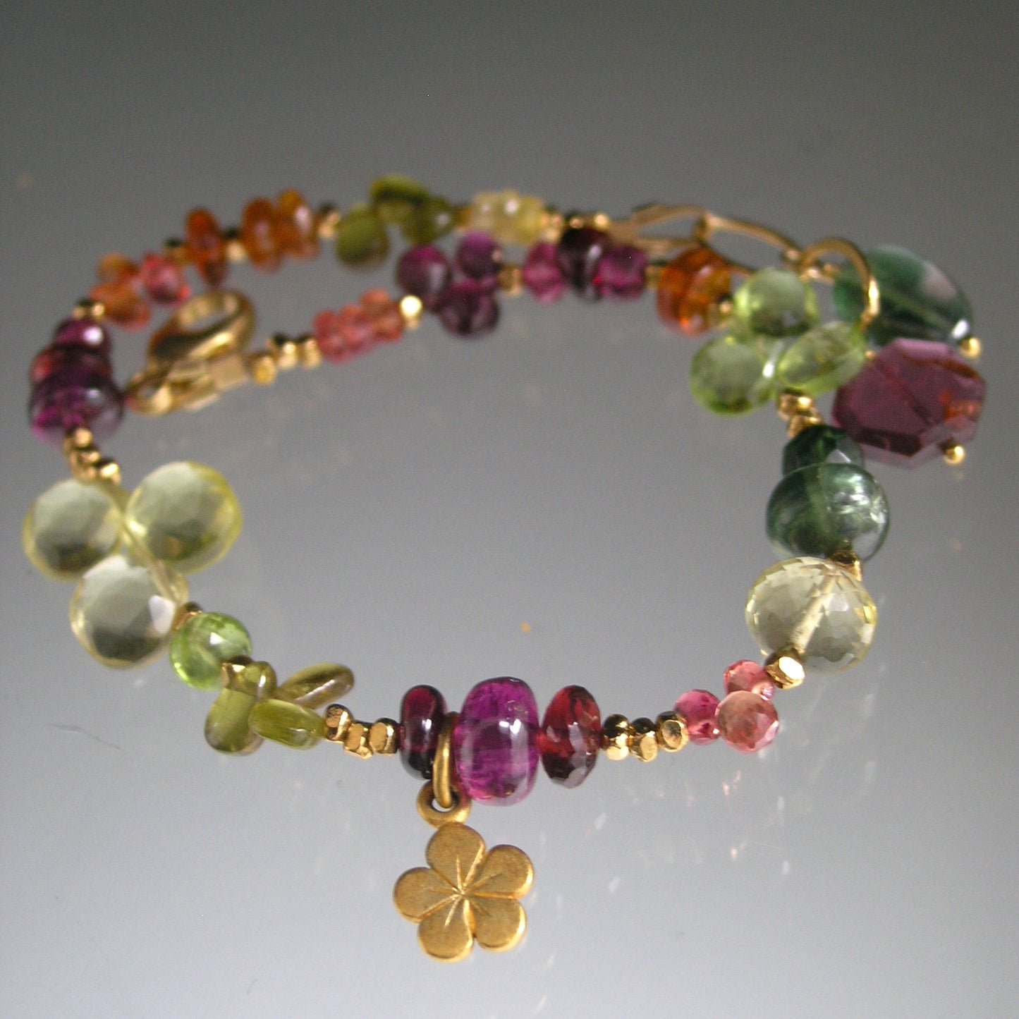 Colorful Gemstone Vermeil Bracelet w/ Flower Charm