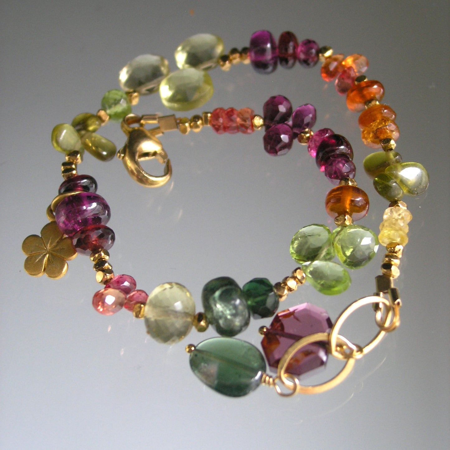Colorful Gemstone Vermeil Bracelet w/ Flower Charm