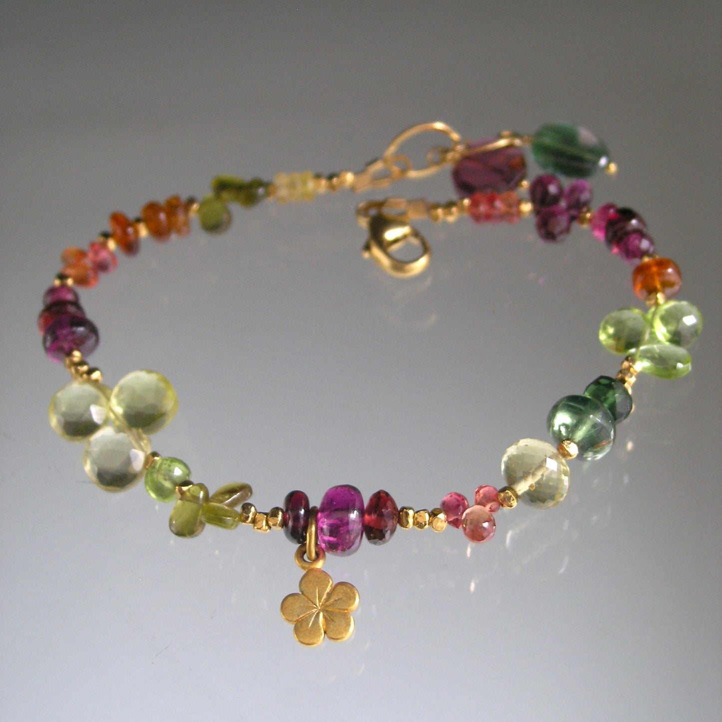 Colorful Gemstone Vermeil Bracelet w/ Flower Charm