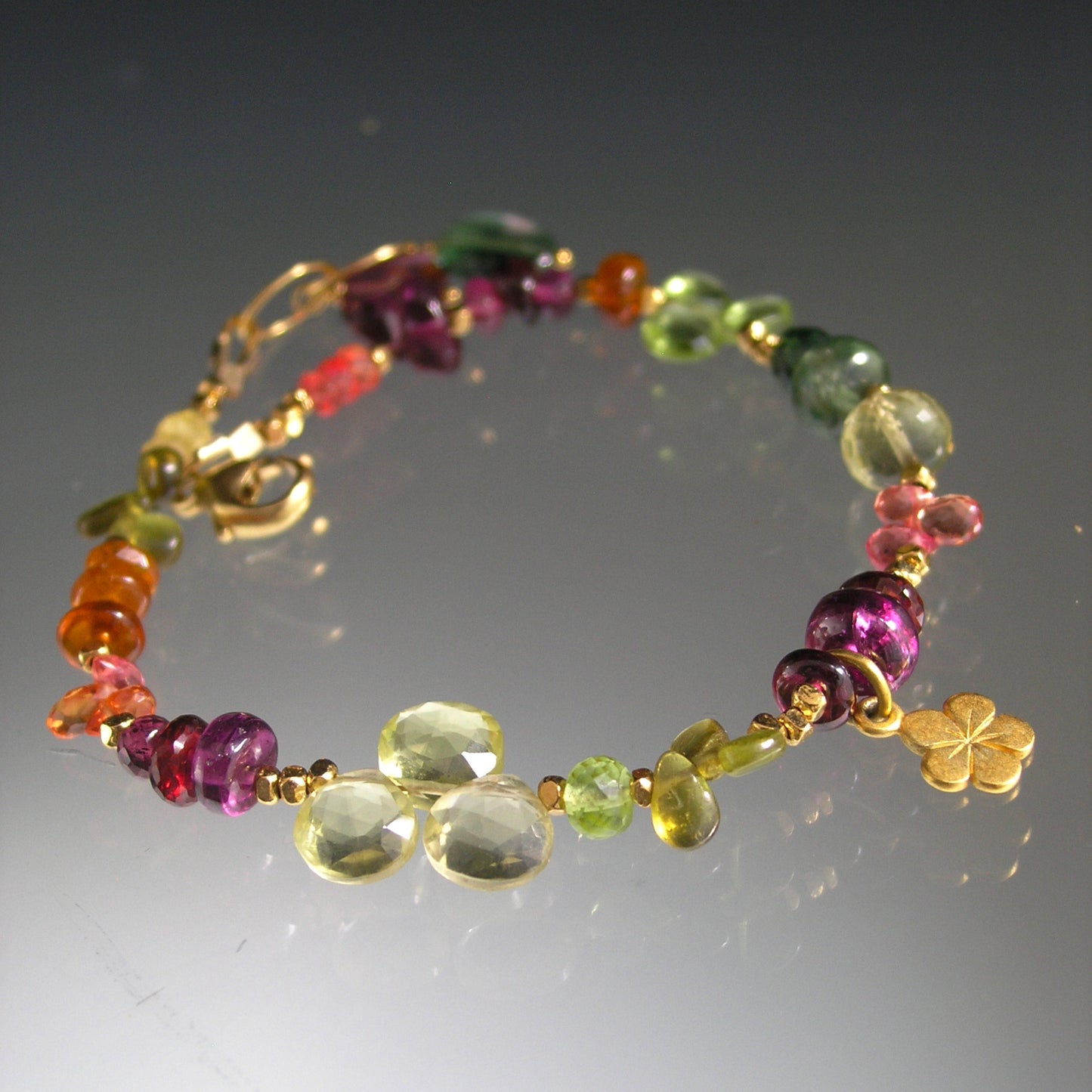 Colorful Gemstone Vermeil Bracelet w/ Flower Charm