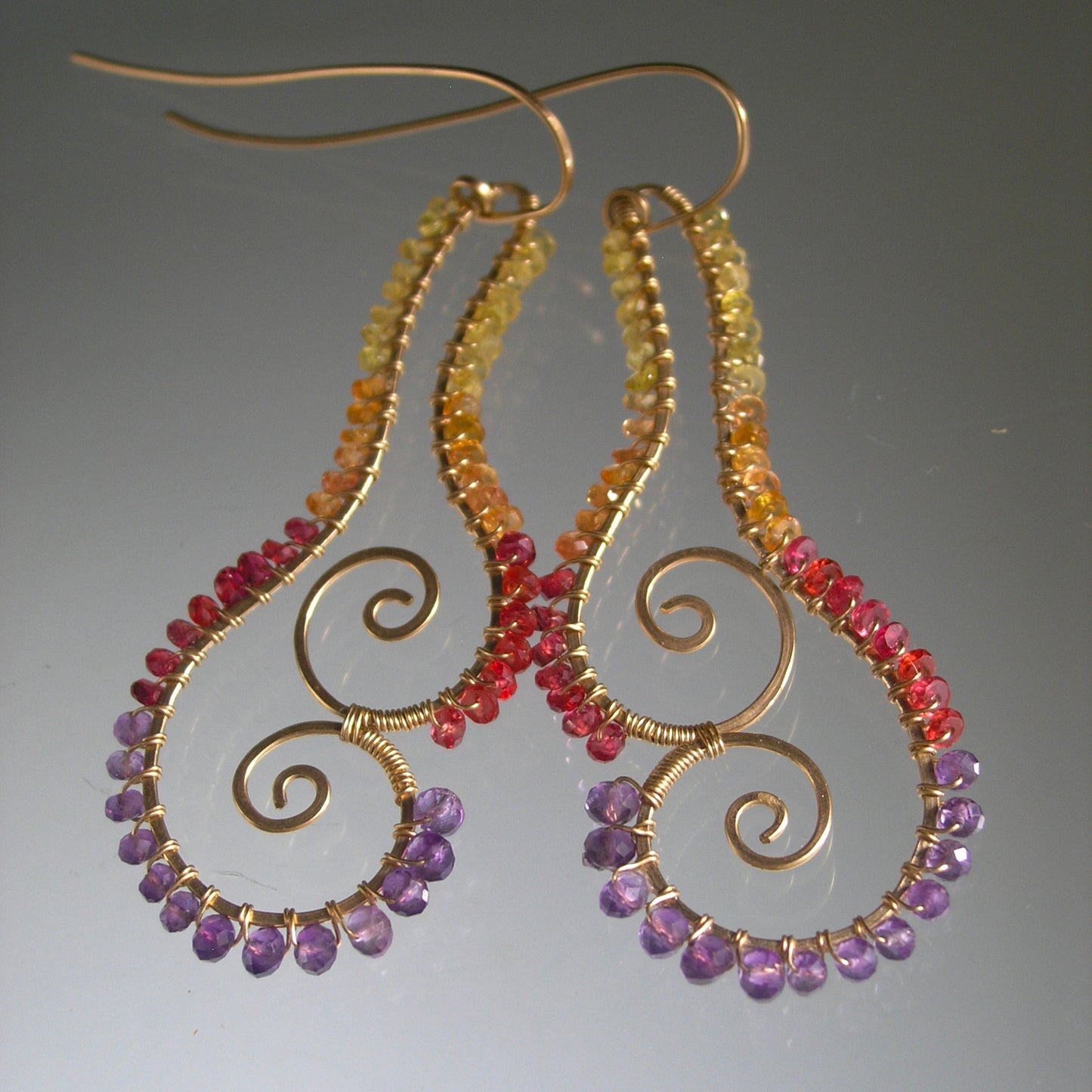 Sculptural Sapphire Amethyst 14k Gold Filled Earrings