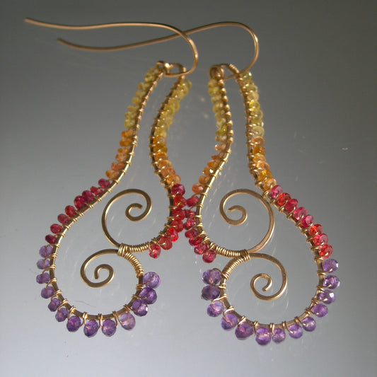 Sculptural Sapphire Amethyst 14k Gold Filled Earrings