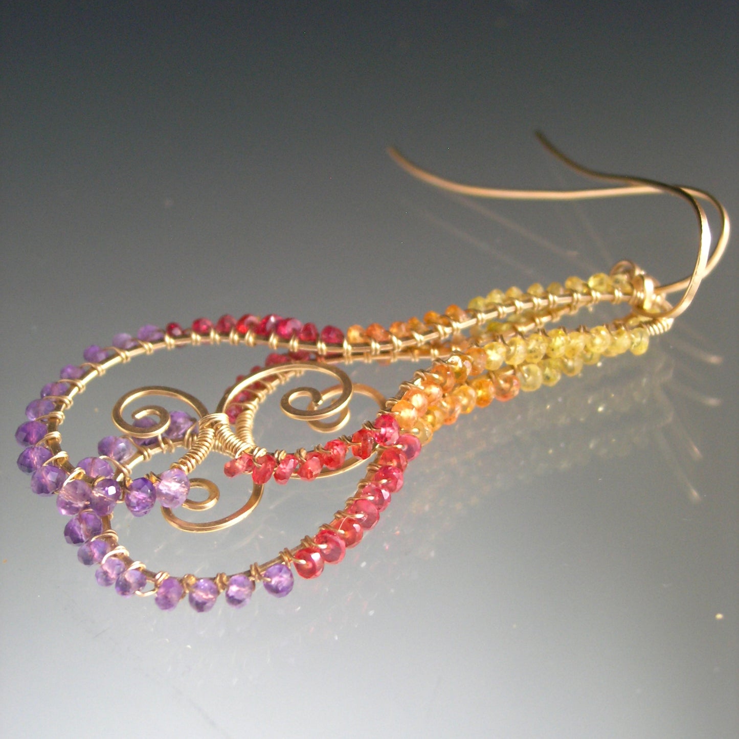Sculptural Sapphire Amethyst 14k Gold Filled Earrings