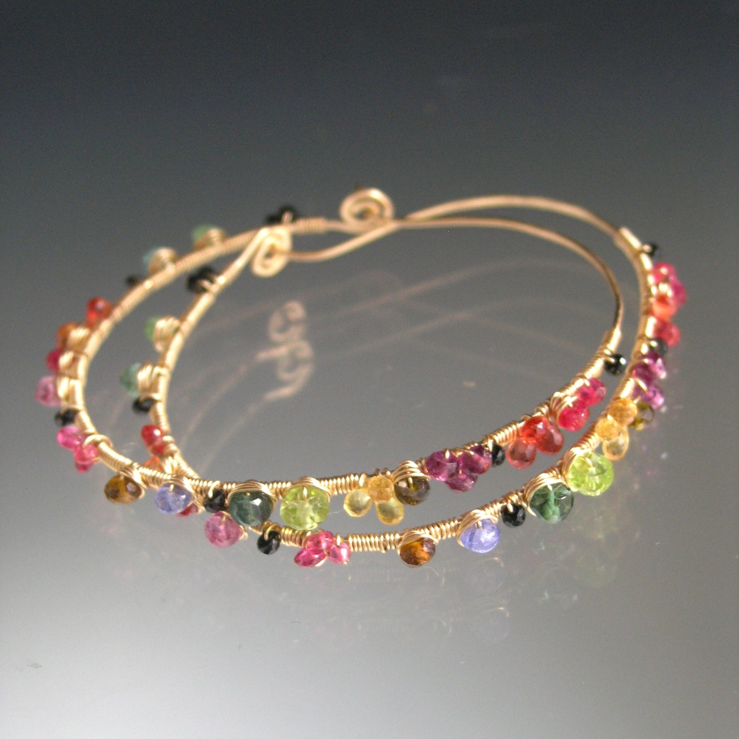Multi Gemstone 14k Gold Filled Oval Hoops