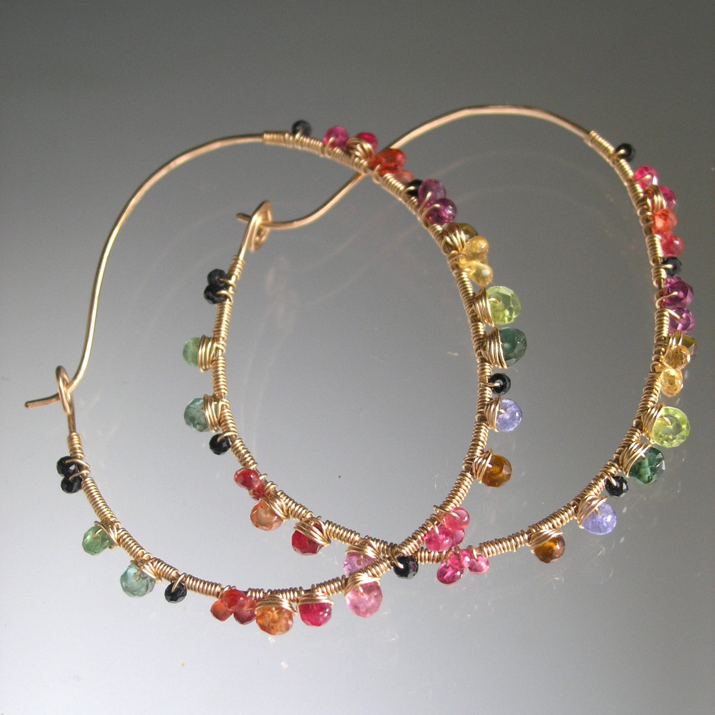 Multi Gemstone 14k Gold Filled Oval Hoops
