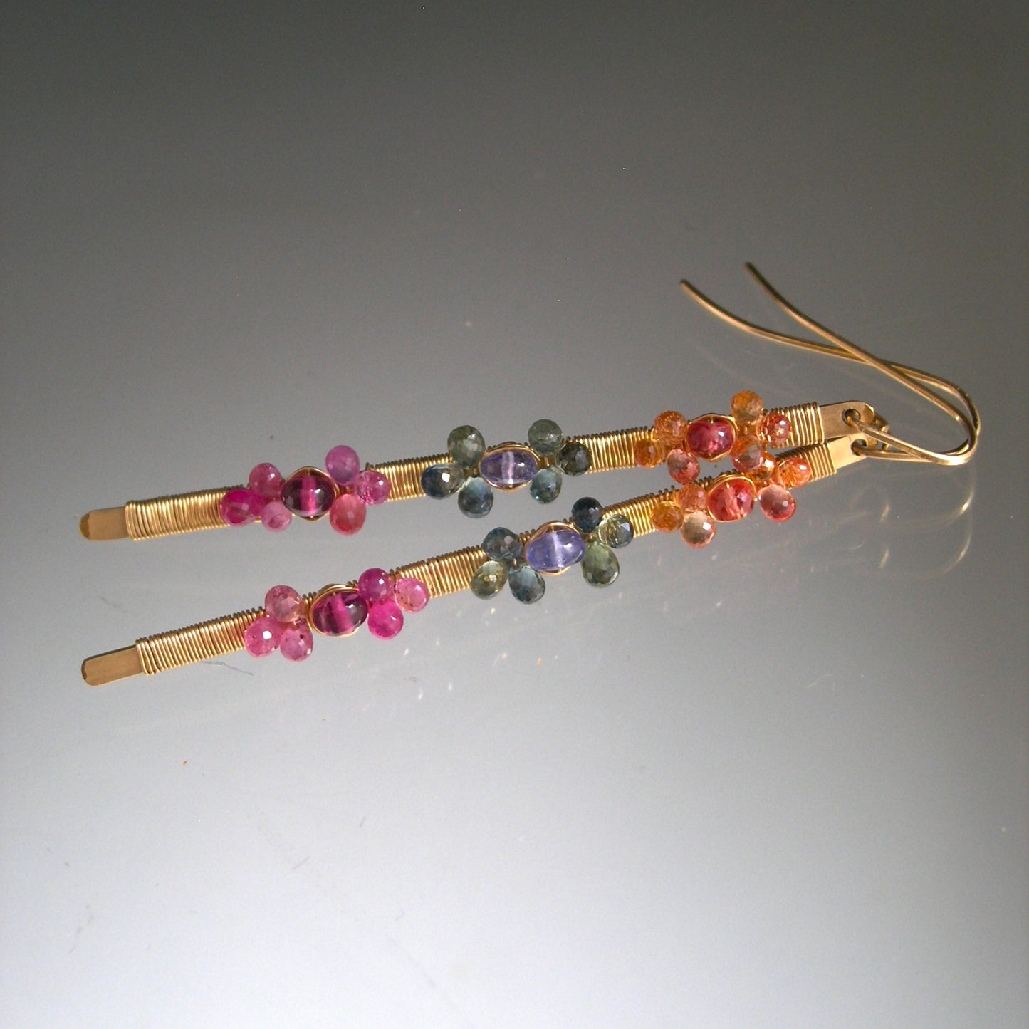 Long Sapphire Blossoms Linear Earring in 14k Gold Fill