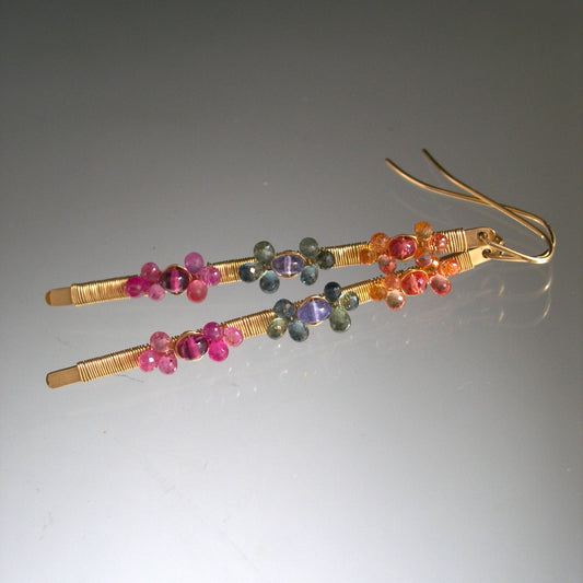 Long Sapphire Blossoms Linear Earring in 14k Gold Fill
