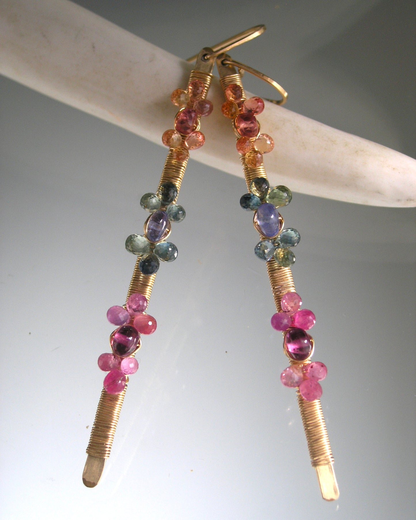 Long Sapphire Blossoms Linear Earring in 14k Gold Fill