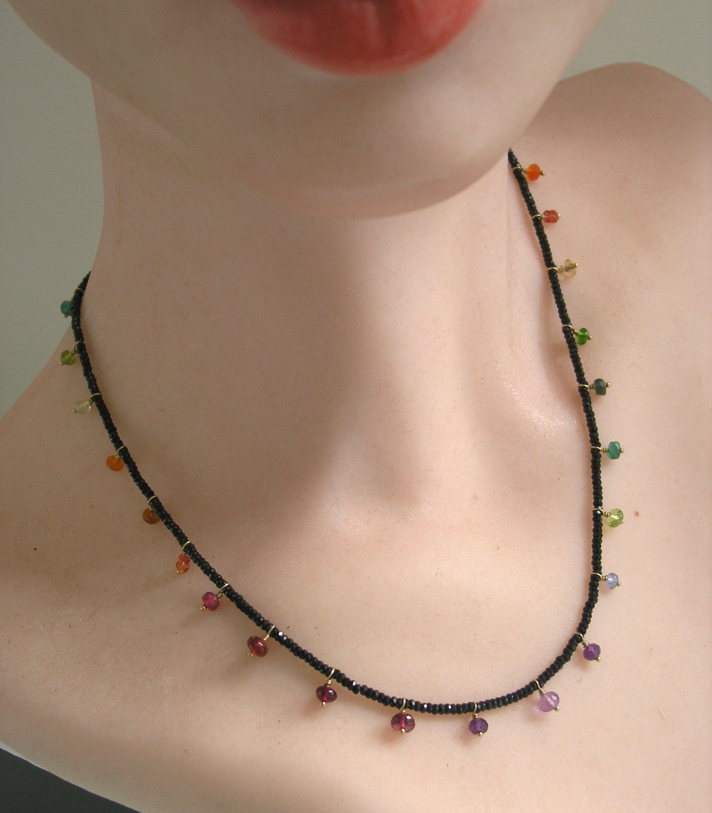 Midnight Rainbow Gemstone Necklace w/ Black Spinel