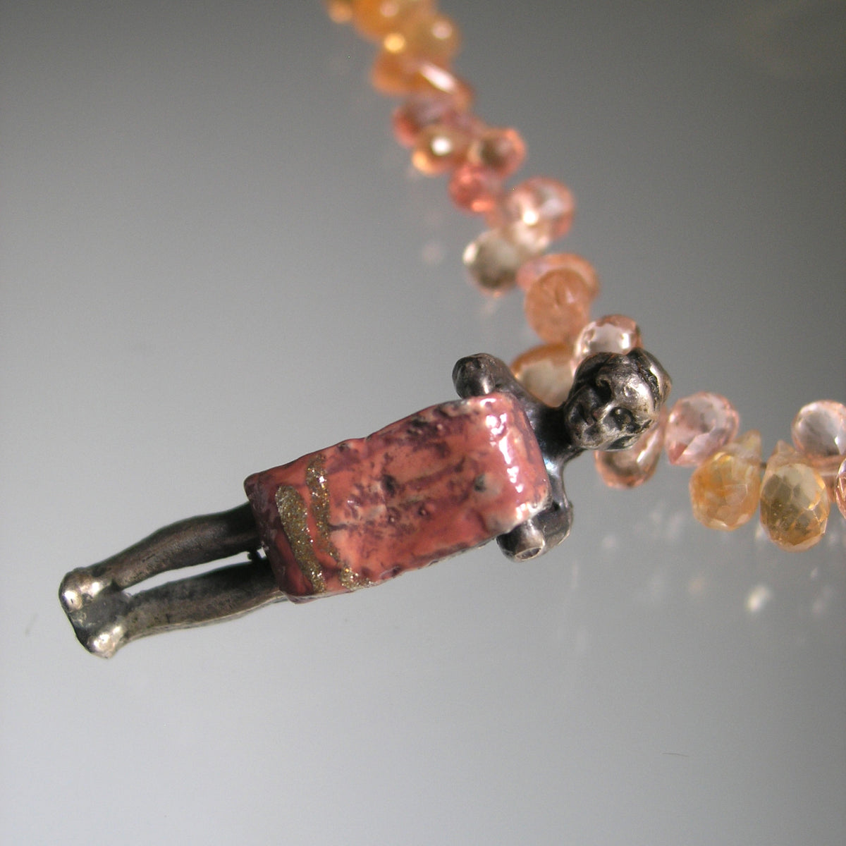 Padparadscha Sapphire Bracelet w/ Vintage Sterling Woman Movable Towel Charm