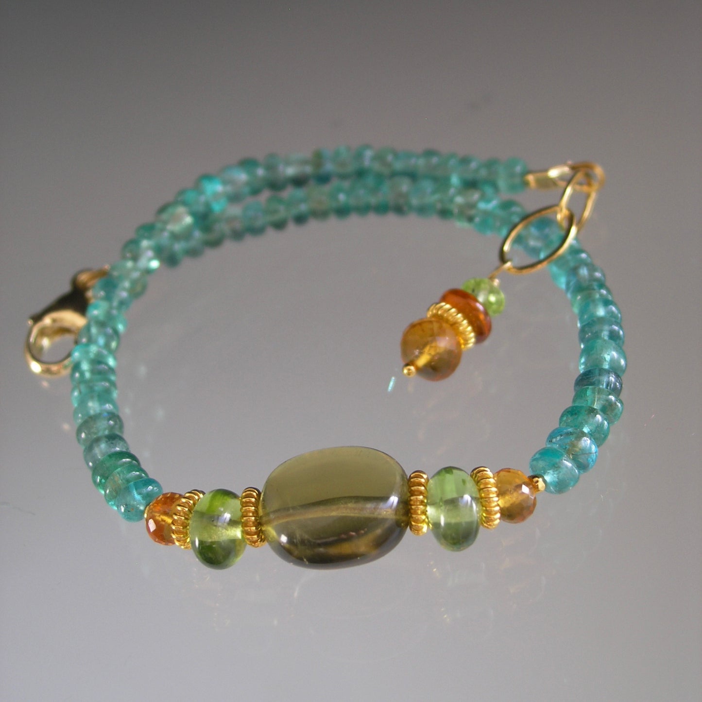 Apatite Olive Quartz Beaded Bracelet: Peridot, Citrine, Spessartite