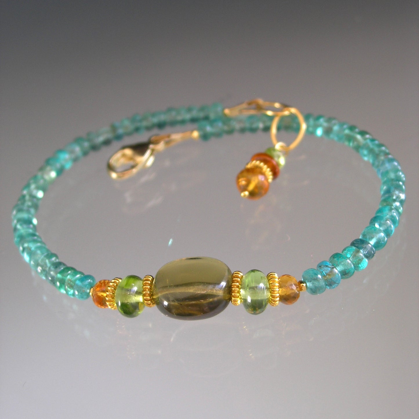 Apatite Olive Quartz Beaded Bracelet: Peridot, Citrine, Spessartite