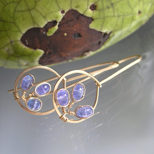 14k Gold Filled Tanzanite Drop Hoop Earrings