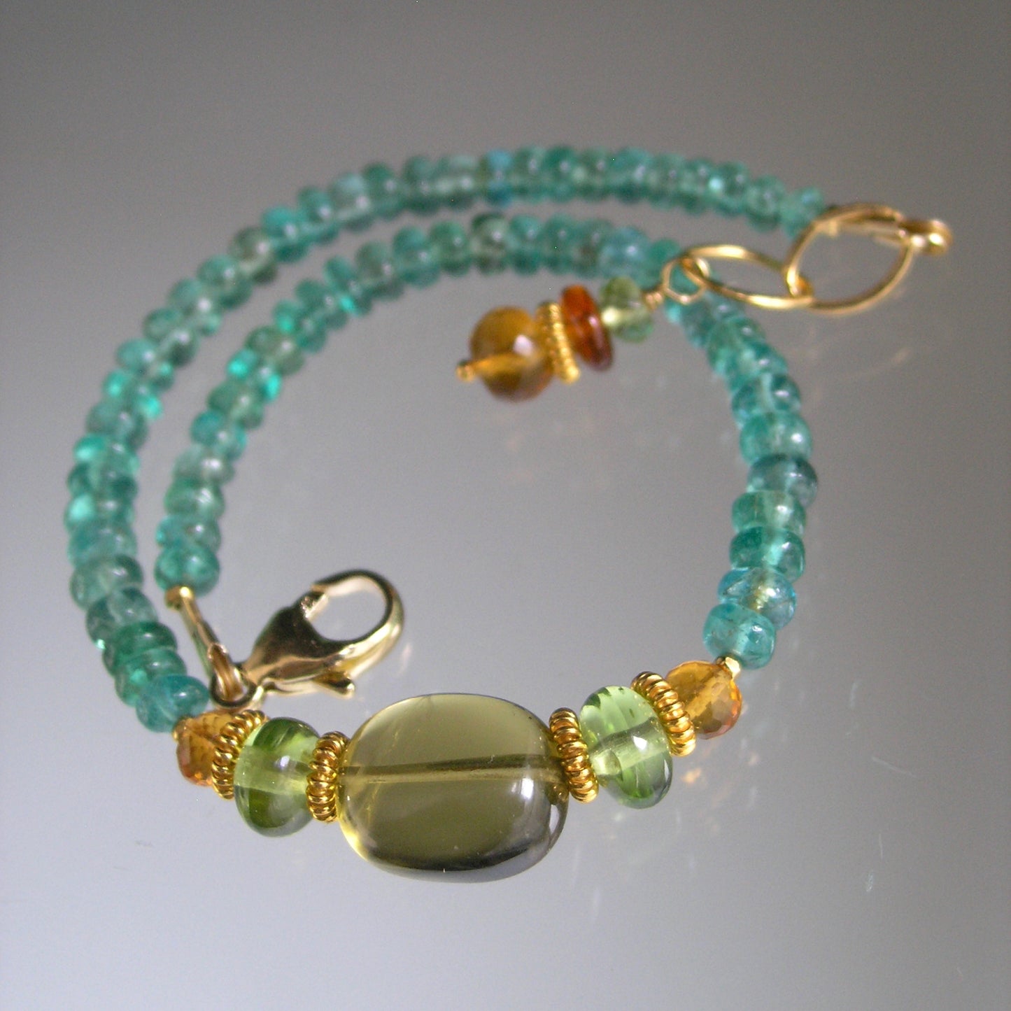 Apatite Olive Quartz Beaded Bracelet: Peridot, Citrine, Spessartite