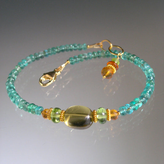 Apatite Olive Quartz Beaded Bracelet: Peridot, Citrine, Spessartite