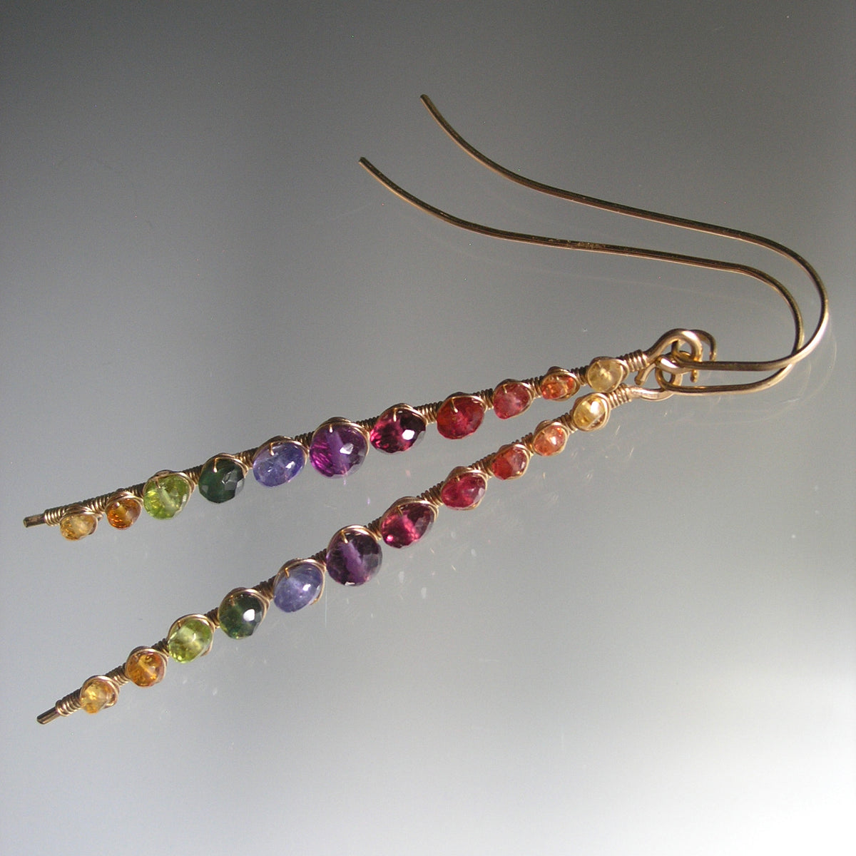 Rainbow Gemstone Linear Earrings
