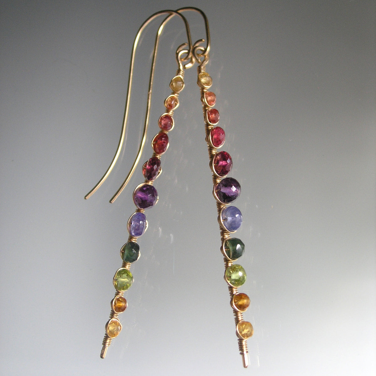 Rainbow Gemstone Linear Earrings