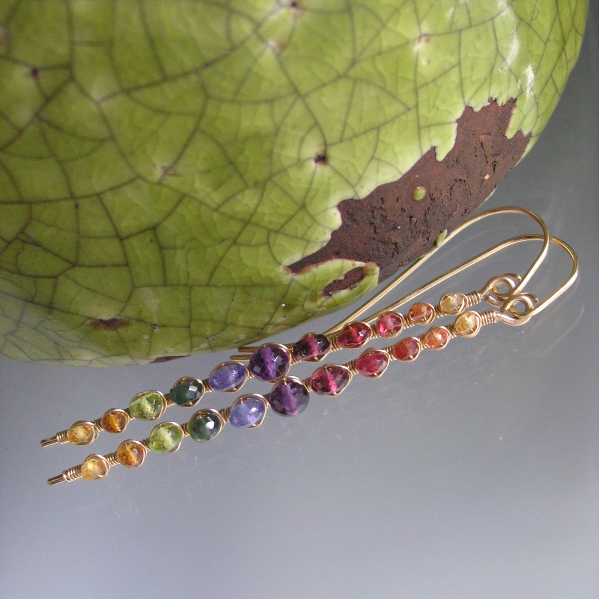 Rainbow Gemstone Linear Earrings