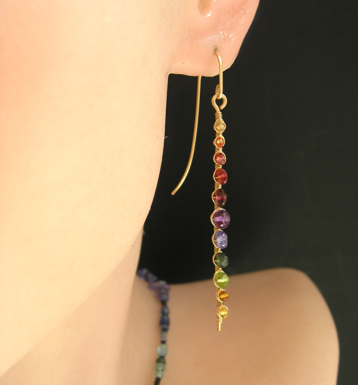 Rainbow Gemstone Linear Earrings