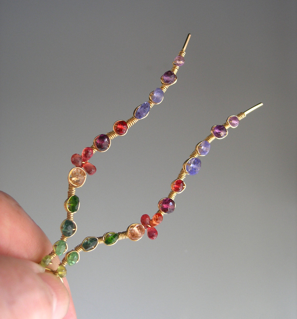 Curvy Linear Rainbow Gemstone Earrings