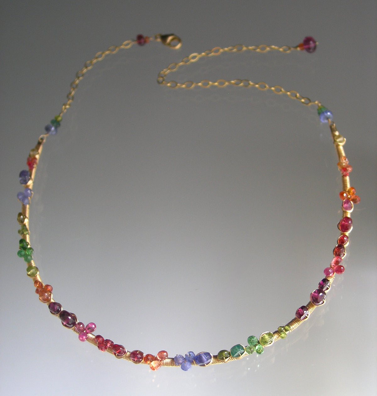Multi Gemstone 14k Gold Filled Curved Bar Choker Necklace