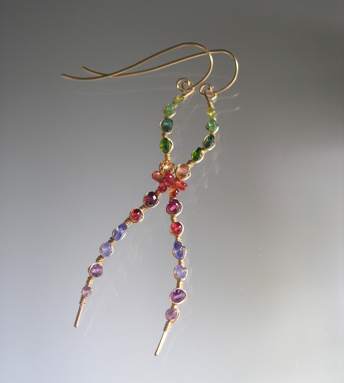 Curvy Linear Rainbow Gemstone Earrings
