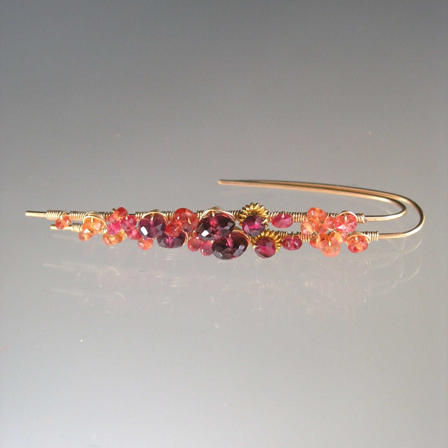 Sapphire Garnet Linear 14k Gold Filled Threader Earrings