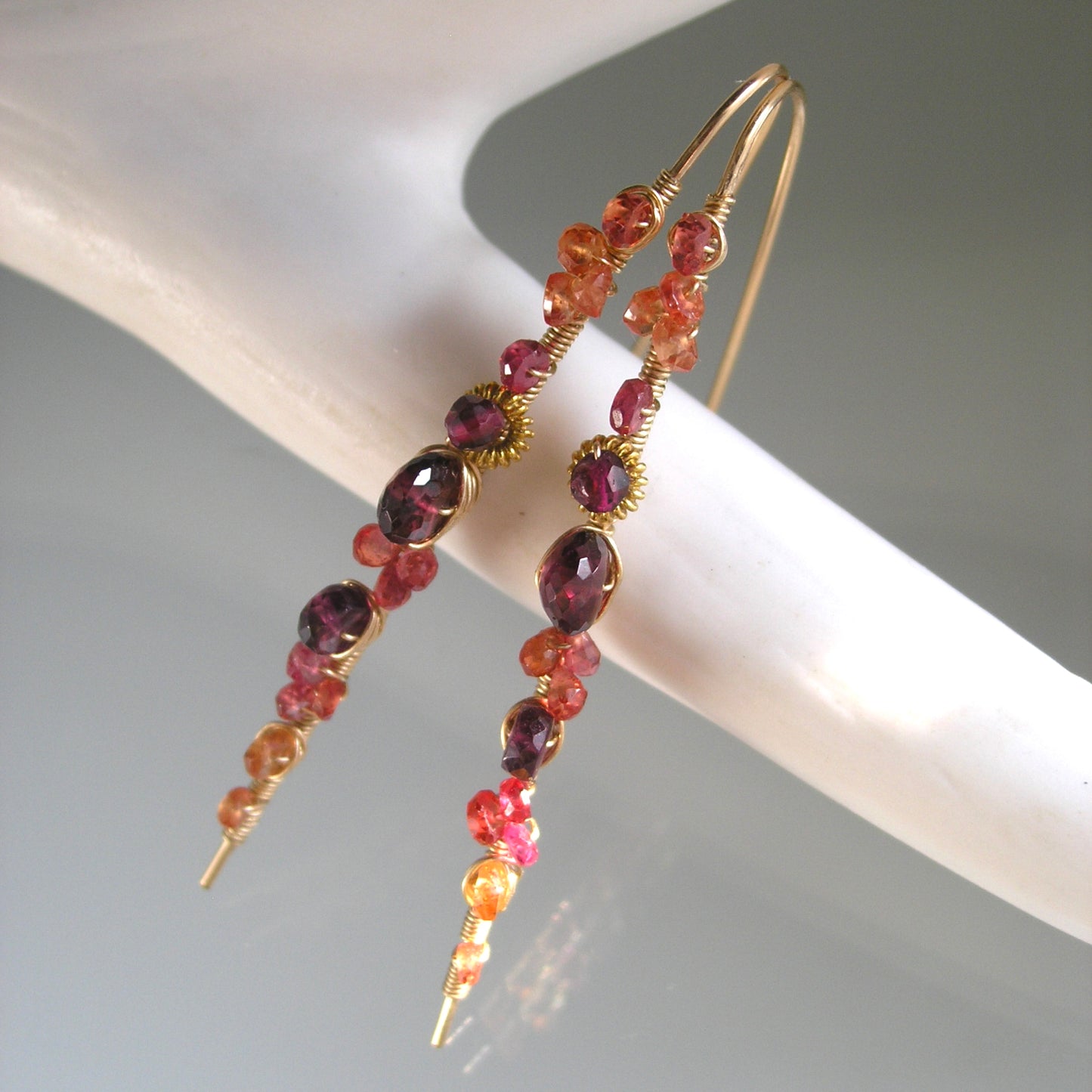 Sapphire Garnet Linear 14k Gold Filled Threader Earrings