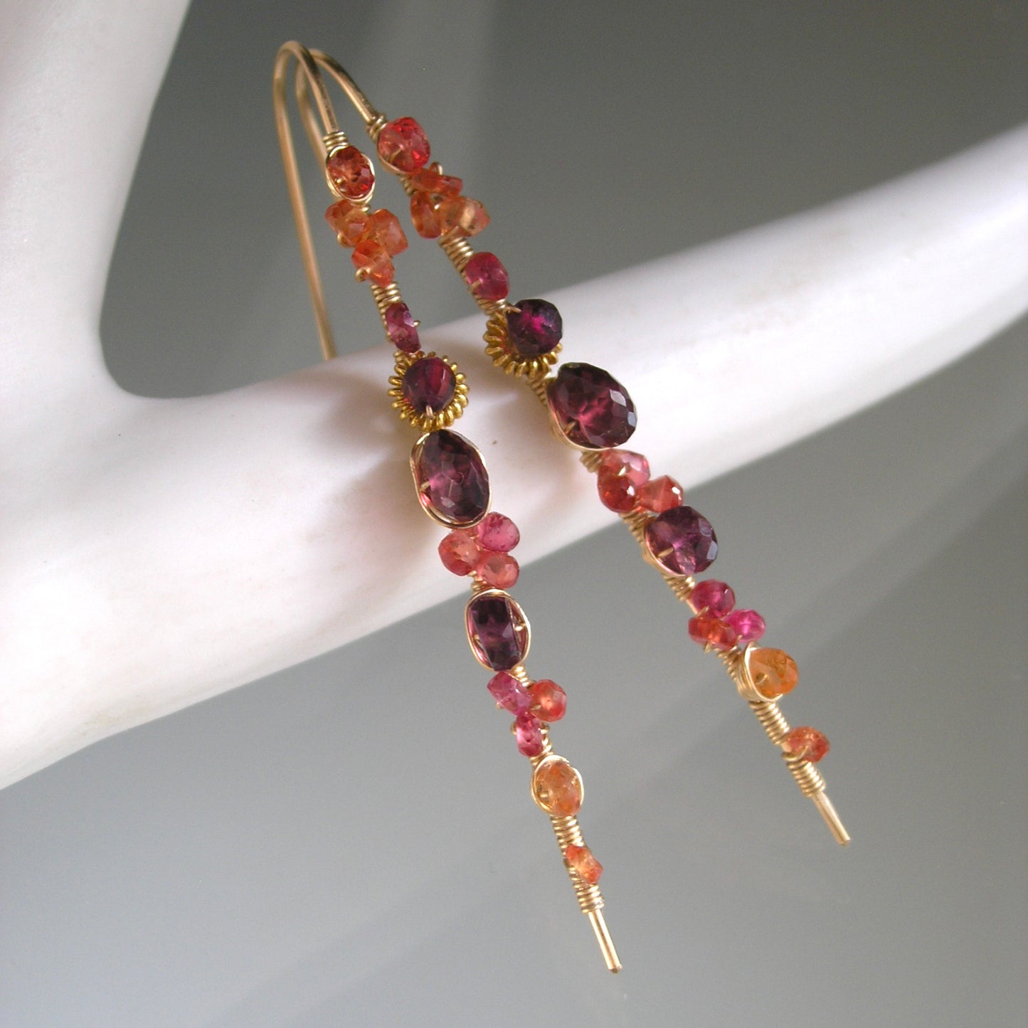 Sapphire Garnet Linear 14k Gold Filled Threader Earrings