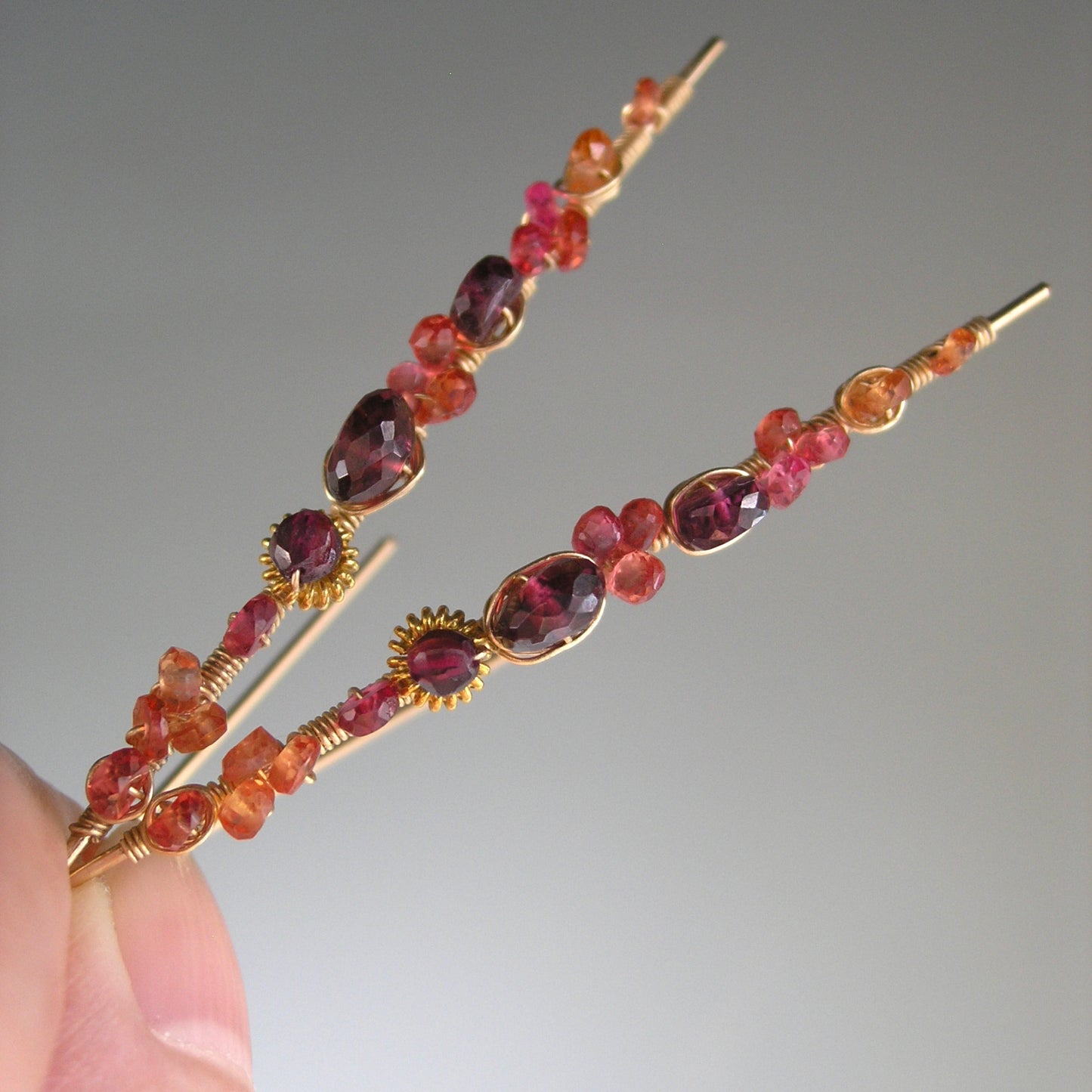 Sapphire Garnet Linear 14k Gold Filled Threader Earrings